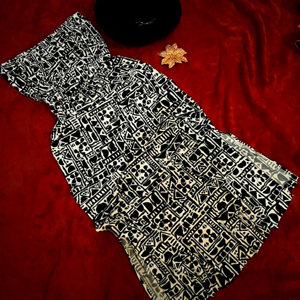 Black and white strapless long dress